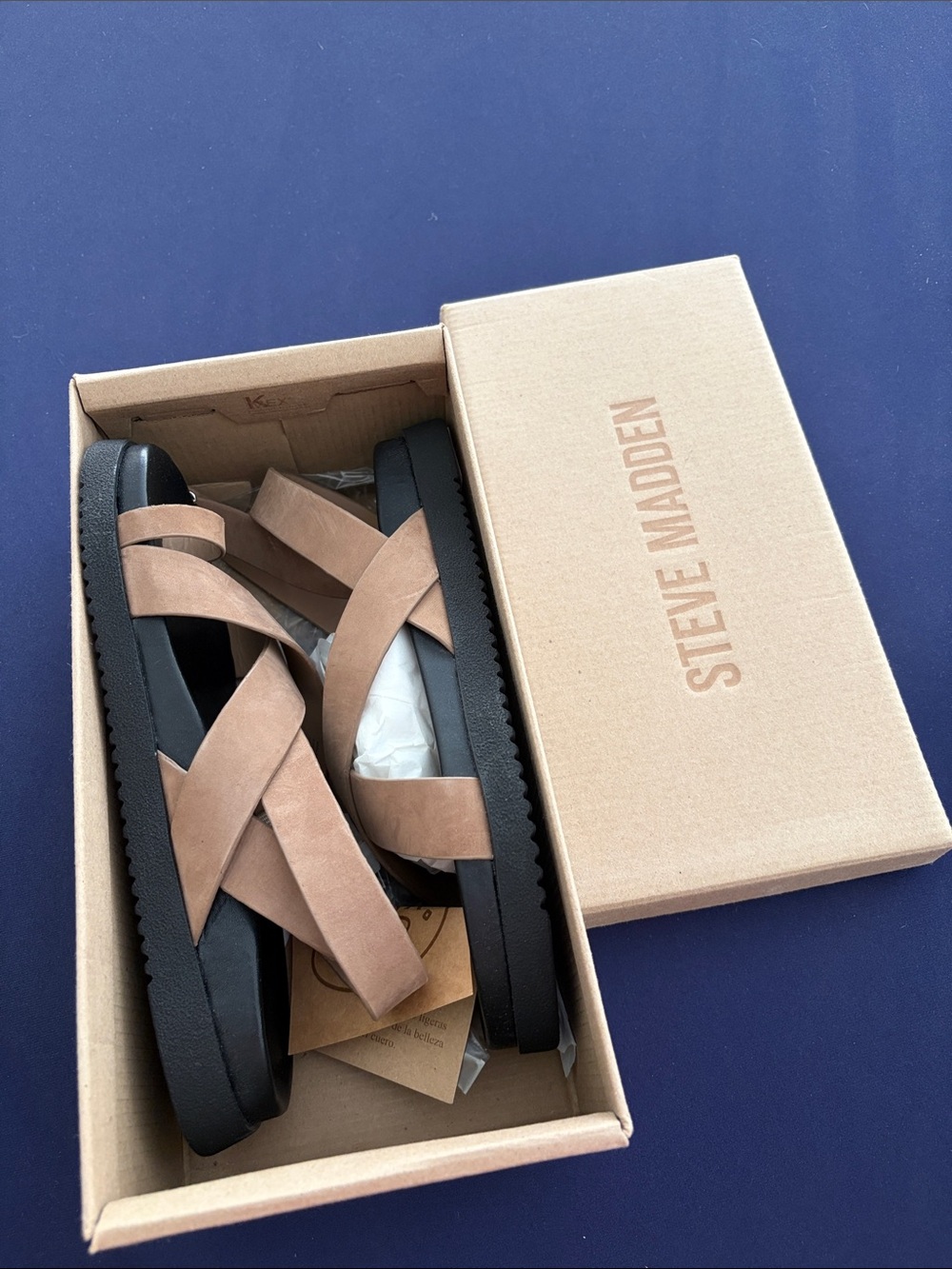 Steve Madden Tan Suede Crisscross Platform Sandals